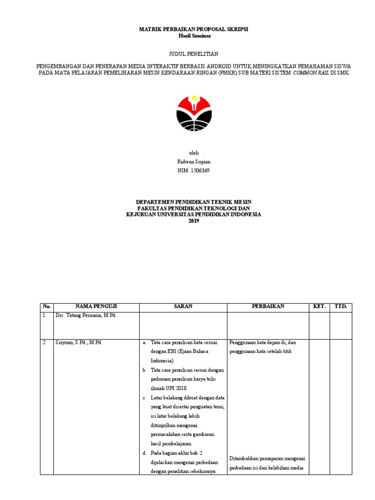 Matriks Perbaikan Proposal Skripsi | PDF