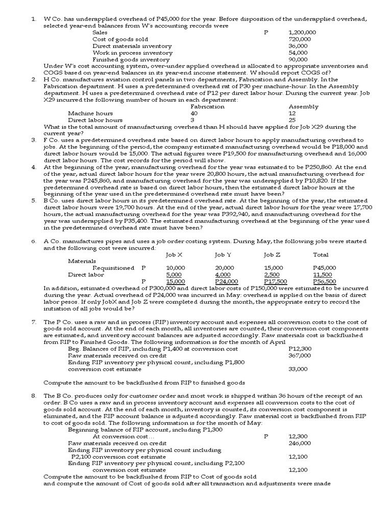 Cost Accounting Overhead Analysis | PDF | Cost Of Goods Sold | Inventory