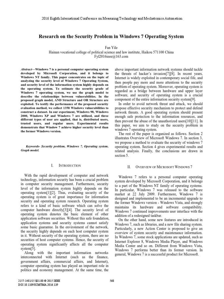 Research On The Security Problem in Windows 7 Operating System PDF