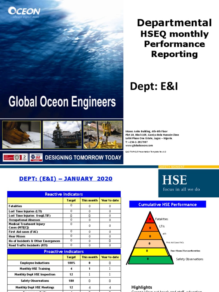 E&I Department HSEQ Report - Jan 2020 | PDF