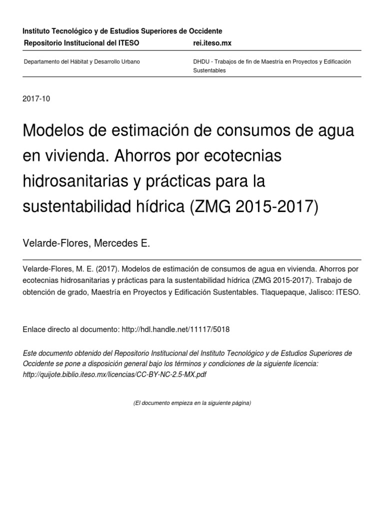 Consumo de Agua Potable para Agua de Una Vivienda | PDF ...