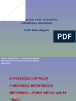 Expressões Com Valor Homonímico, Metafórico e Metonímico.
