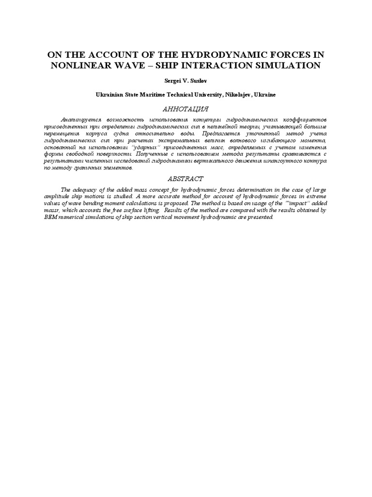 Hydrodynamic Forces in Ship-Wave Interaction | PDF | Fluid Dynamics ...
