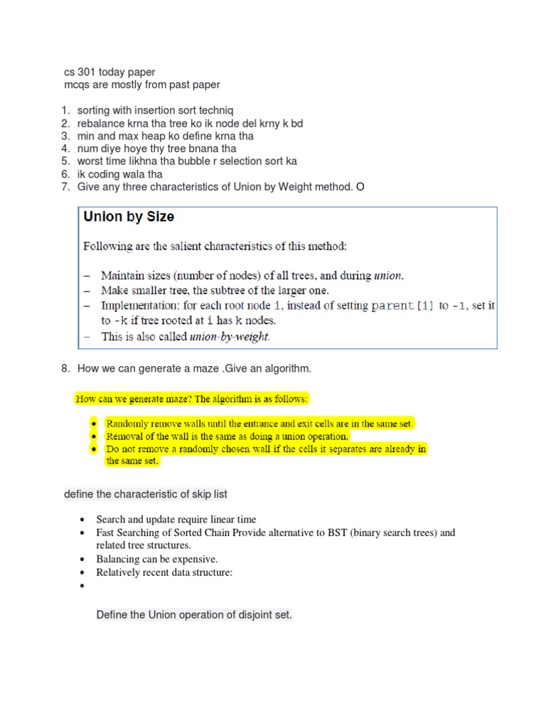 Today's CS301 exam paper: A review of key concepts and past papers ...