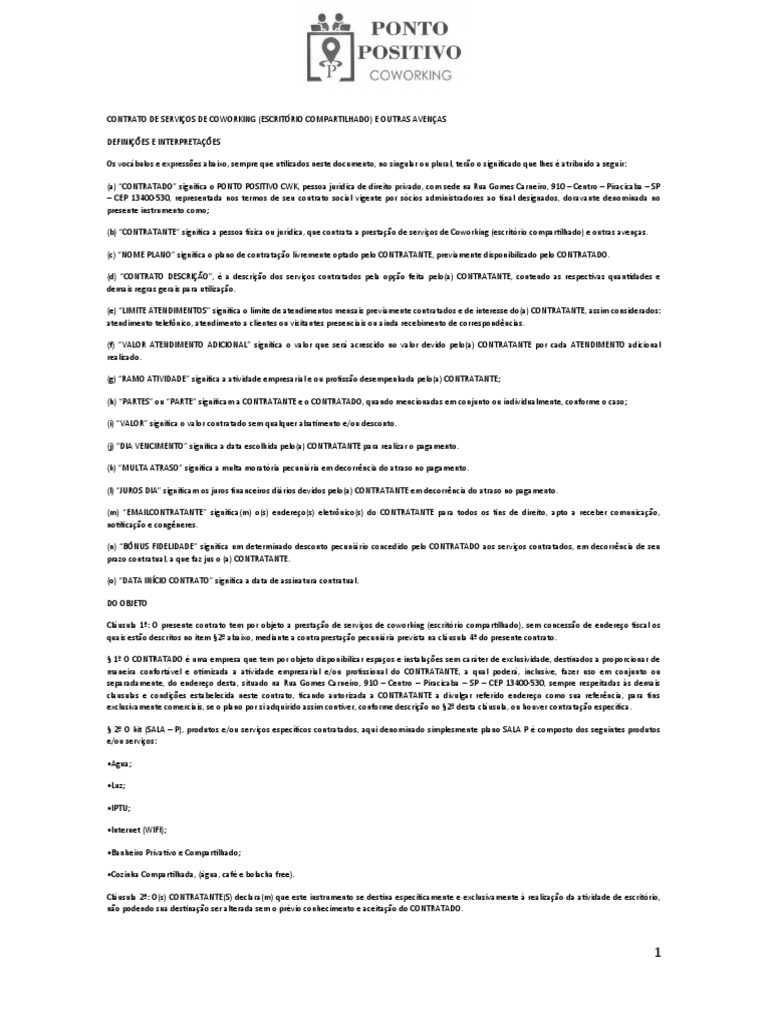 Contrato de Aluguel de Sala em Coworking | PDF | Lei das Obrigações |  Business