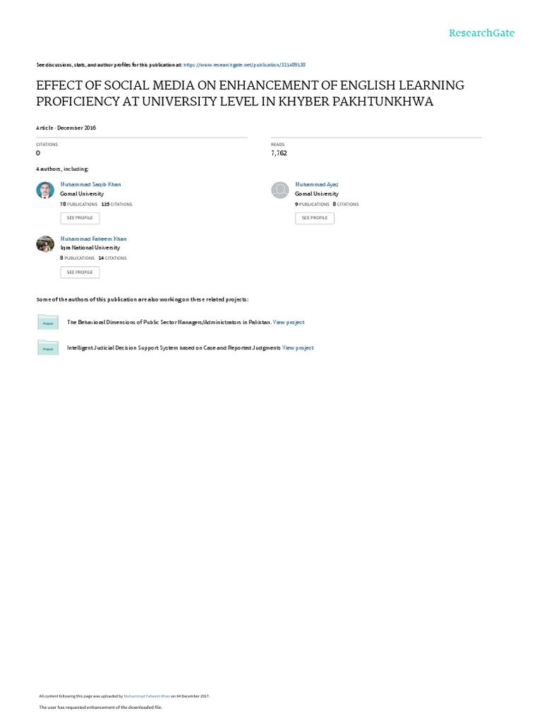 EFFECTOFSOCIALMEDIAONENHANCEMENTOFENGLISHLEARNING | PDF | English As A ...