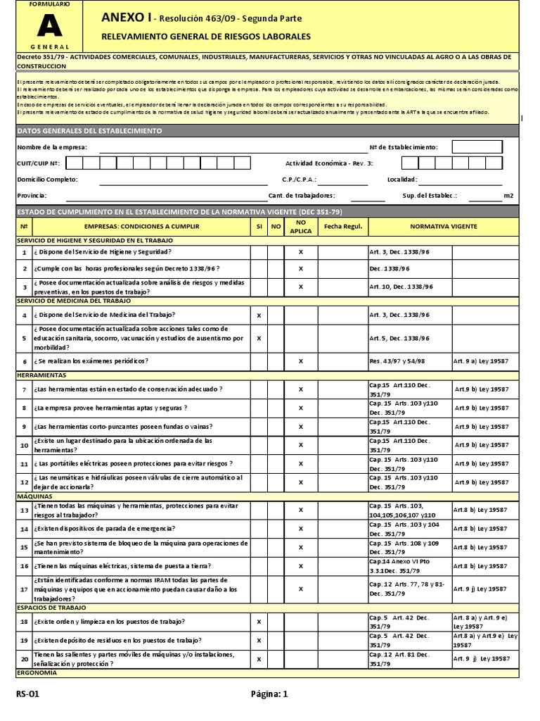Formulario RGRL para Riesgos Laborales | PDF | Seguridad y salud ...