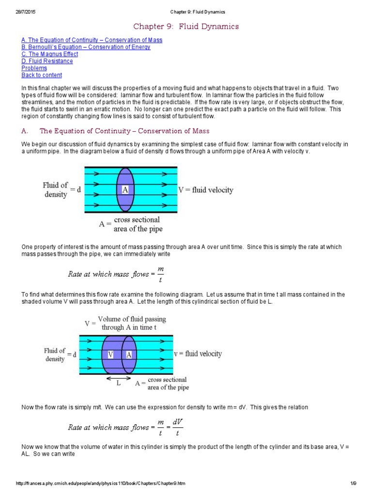 ALA 1 Chapter 9 - Fluid Dynamics | PDF | Drag (Physics) | Fluid Dynamics