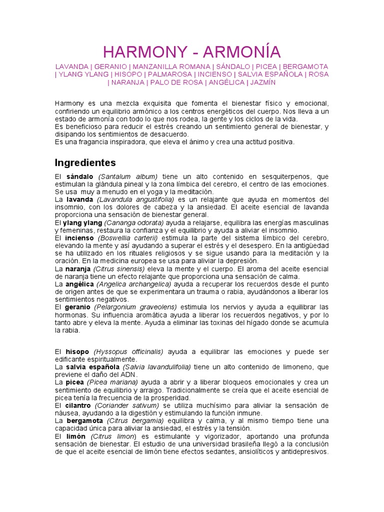 Aceite Esencial Harmony Armonia de Young Living | PDF | Estrés (biología) |  Meditación, image size:768x1024