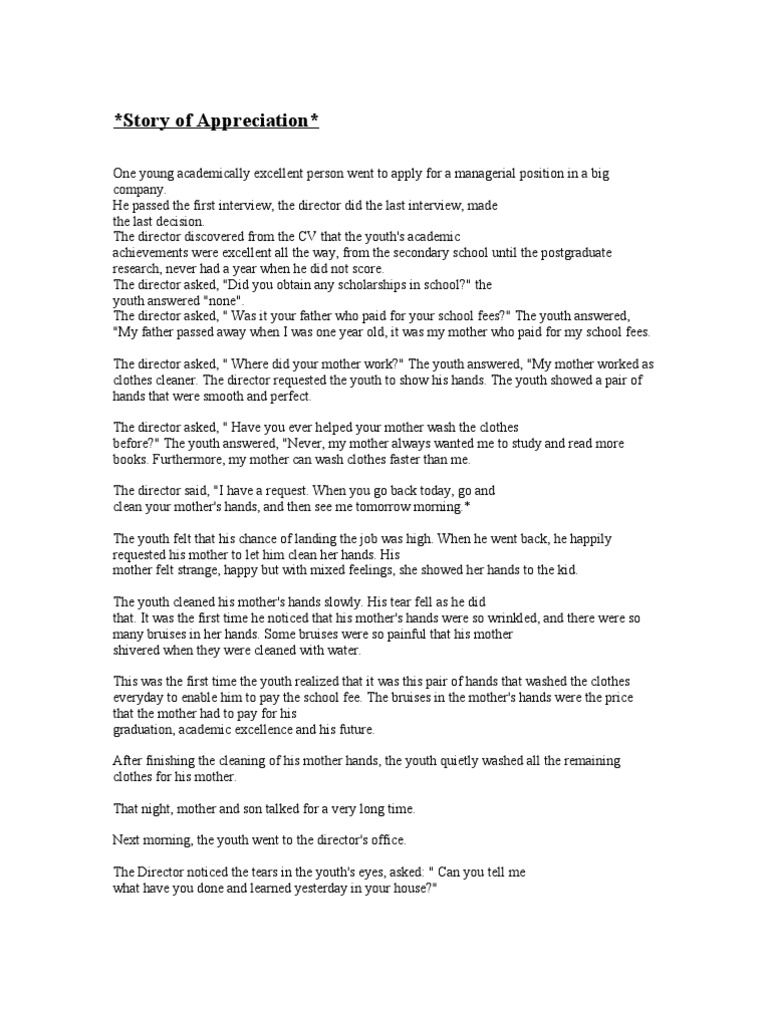 Story of Appreciation | PDF