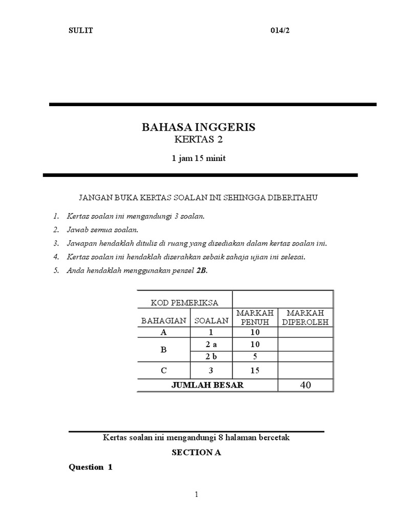 Ujian Bahasa Inggeris Tahun 4 Kertas 2 Pdf