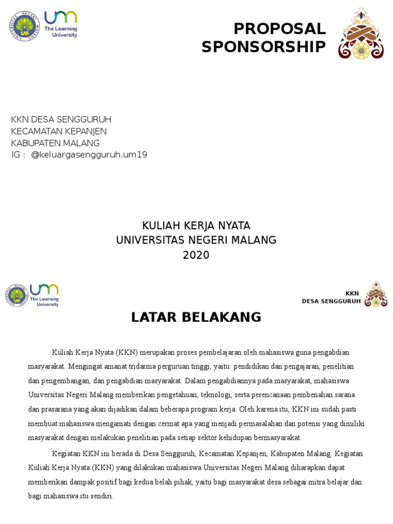 Sponsorship KKN Desa Sengguruh 2020 | PDF
