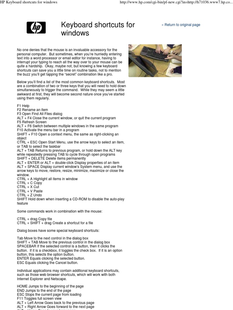 HP Keyboard Shortcuts For Windows | PDF | Keyboard Shortcut | Computer ...