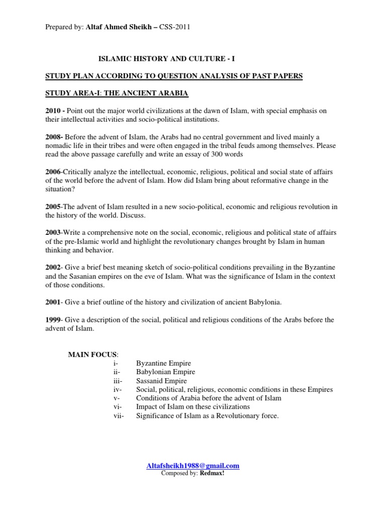 CSS Study Plan - Islamic History Part - I | PDF | Caliphate | Muhammad