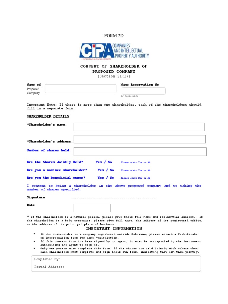 Shareholder Consent Form  PDF Inside nominee shareholder agreement template