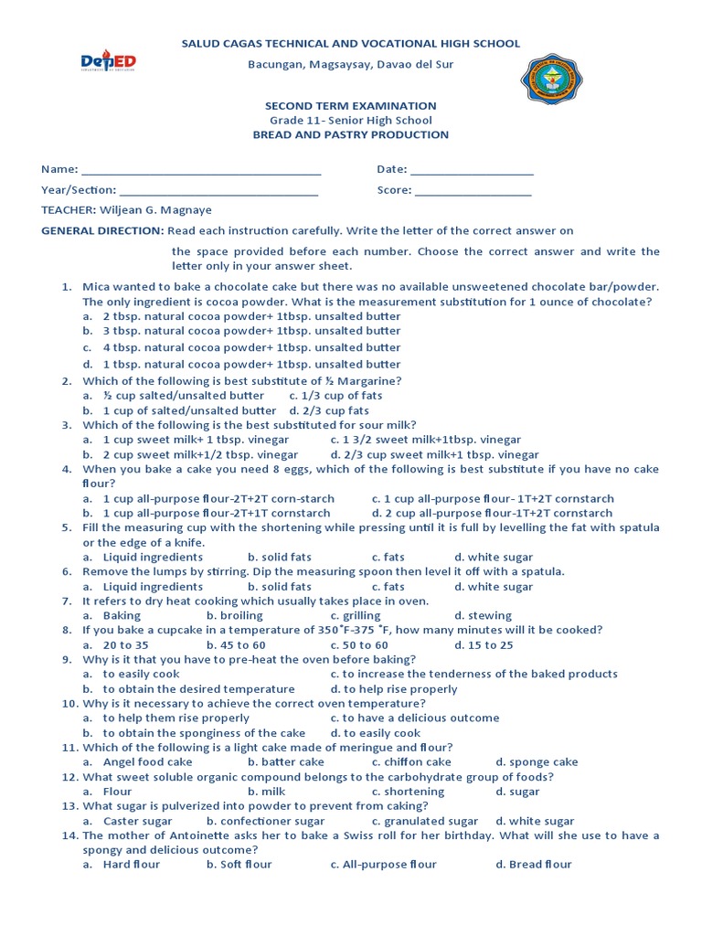 Bread and Pastry Exam PDF Icing (Food) Cakes