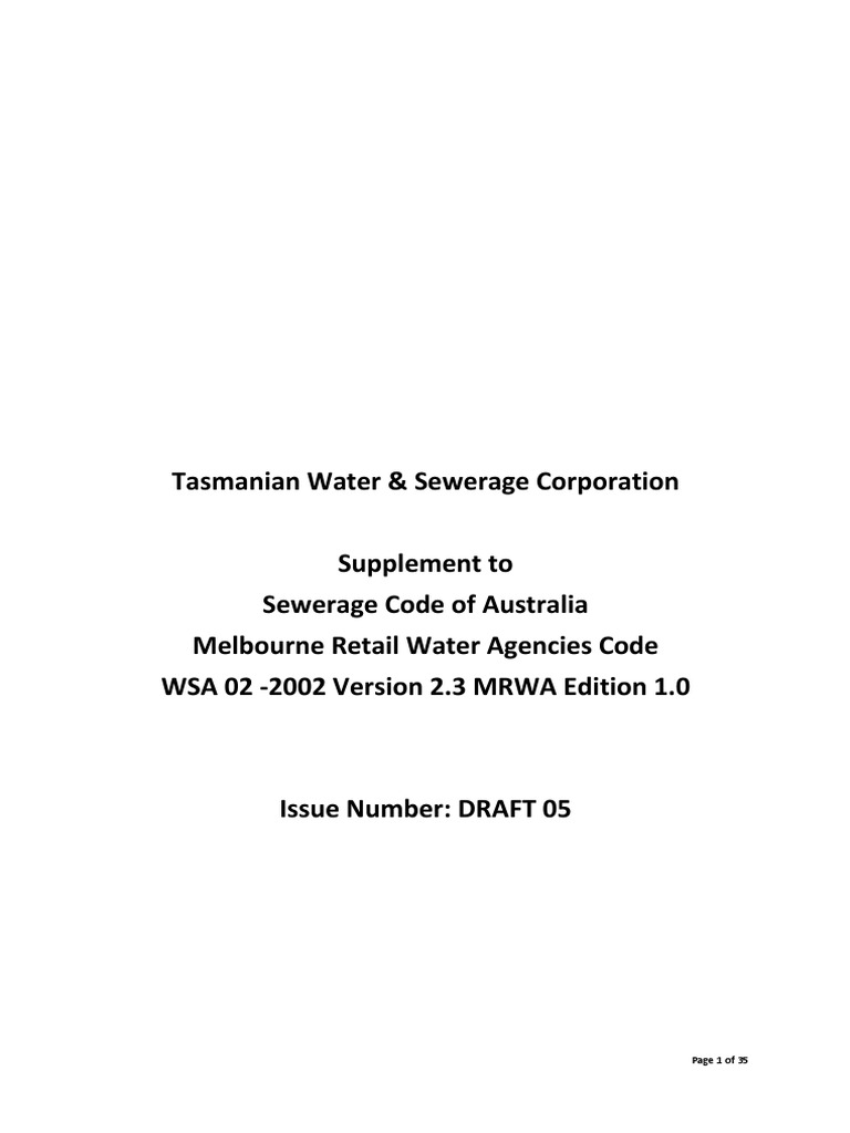 TW Supplement WSA 02-2002 V2 3 MRWA - DRAFT 05 Sewerage Code | PDF ...
