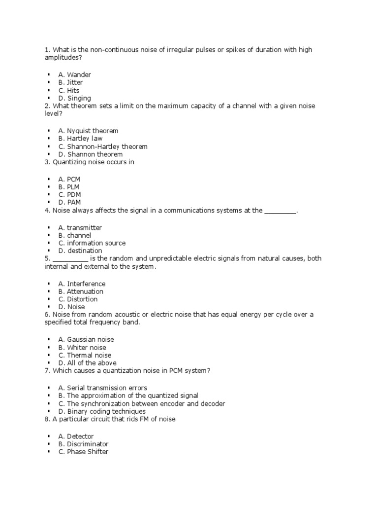 MCQ in Noise PDF Decibel Signal To Noise Ratio