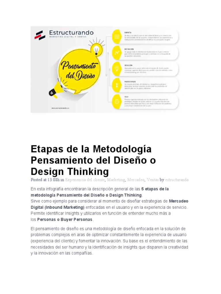 Etapas de La Metodología Pensamiento Del Diseño o Design Thinking | PDF ...