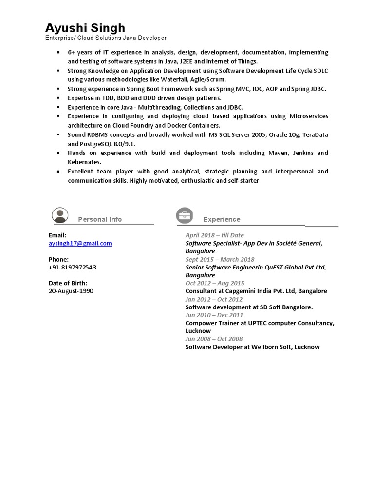 Java Developer Resume: Spring Boot & Microservices | PDF | Angular Js ...