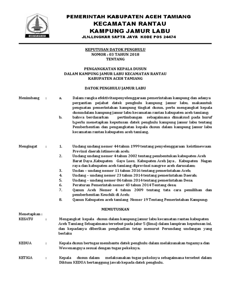 Sk Imam Dan Kepala Dusun 2018 Pdf