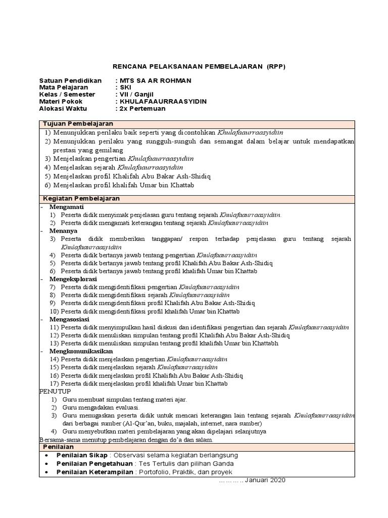 RPP 1 Lembar SKI 7 | PDF