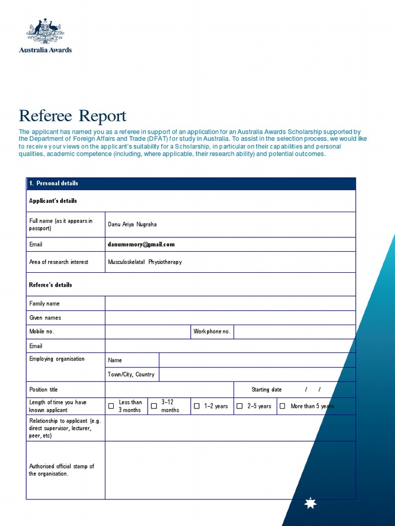Australia Awards Referee Form PDF | PDF | Mentorship | Psychological  Resilience