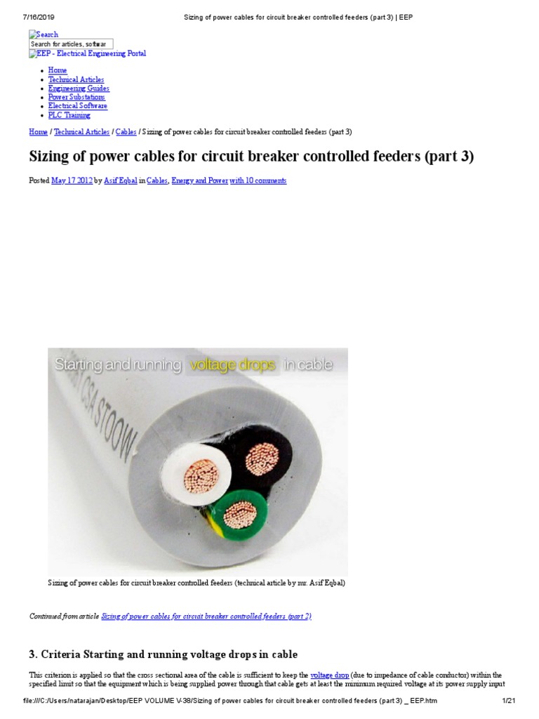 Sizing of Power Cables For Circuit Breaker Controlled Feeders (Part 3 ...