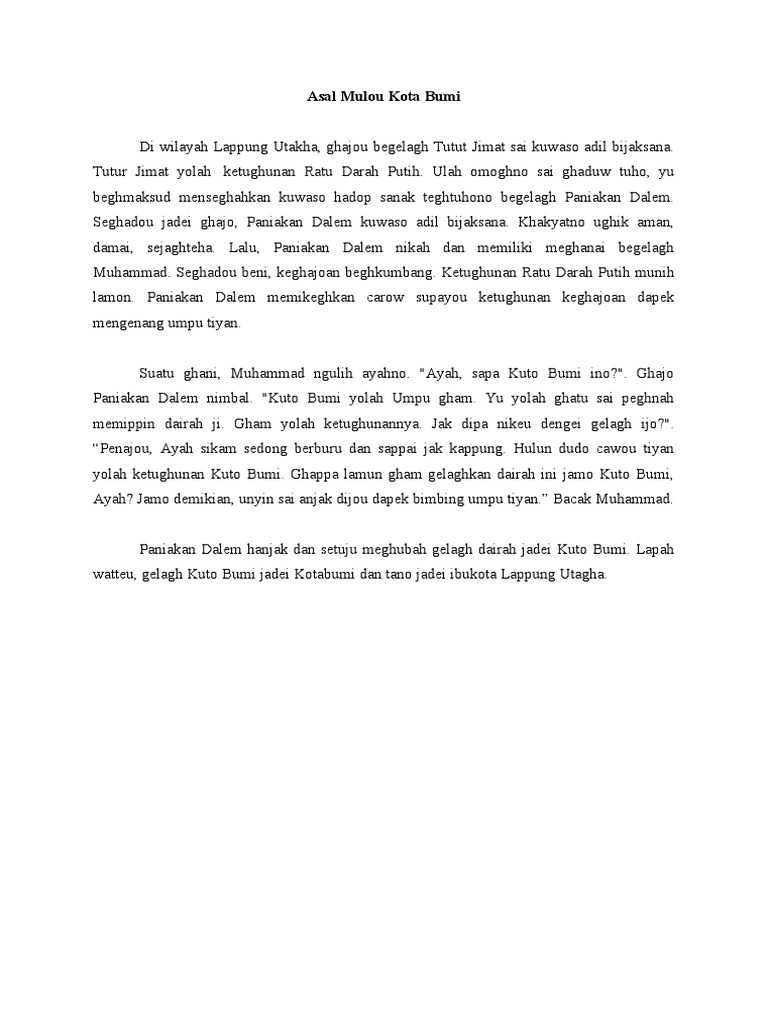 Cerita Rakyat Lampung Dalam Bahasa Lampung Beserta Artinya Mathlaul Khairiyah