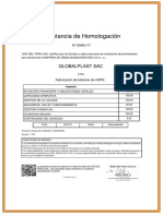 Constancia de Homologación Globalplast SAC fabricación tuberías HDPE