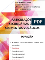 Apresentação Articulações Secundárias Dos Segmentos Vocálicos