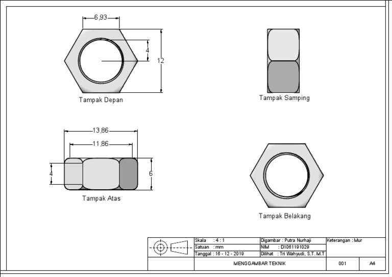 Gambar Teknik Mur dan Baut 2D | PDF