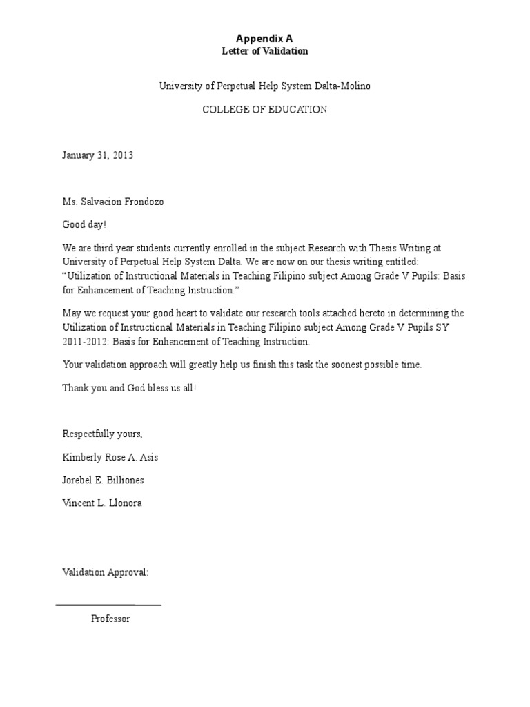 Validation Letter for Research Tools | PDF
