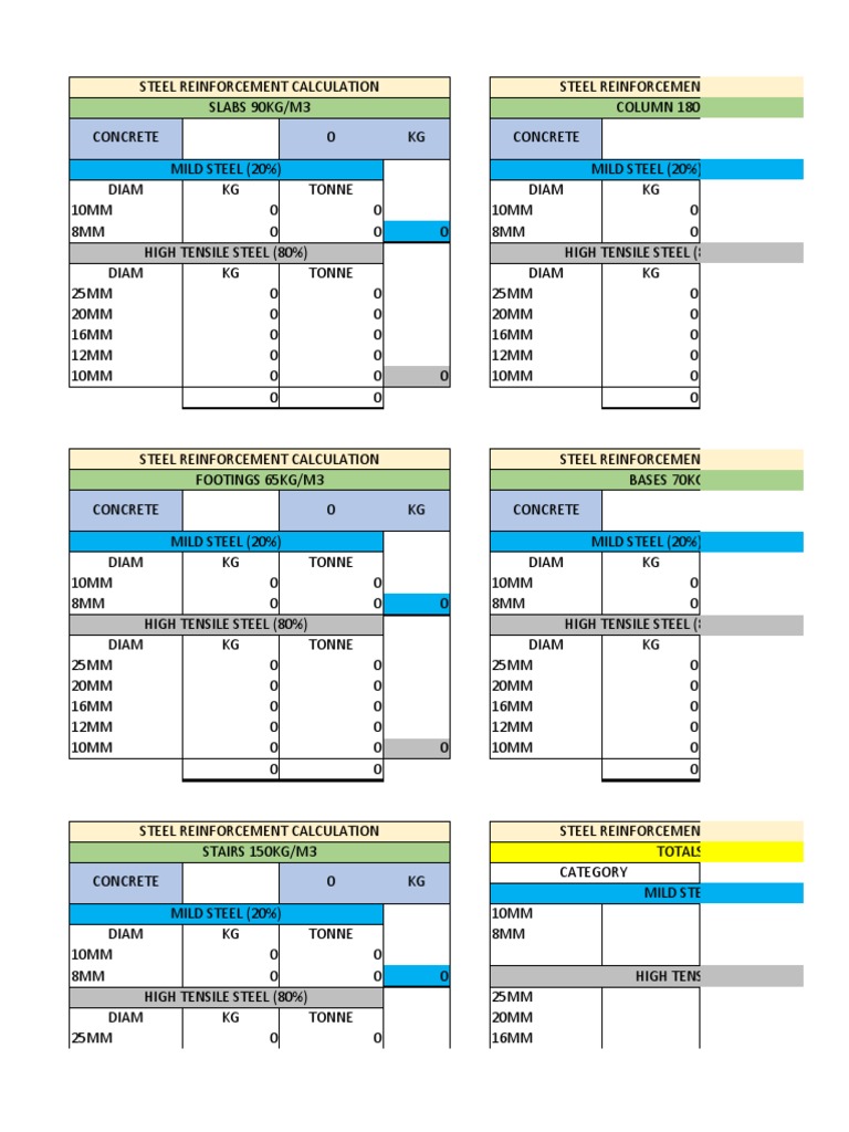 Steel Reinforcing Calculator For Estimates PDF Architectural