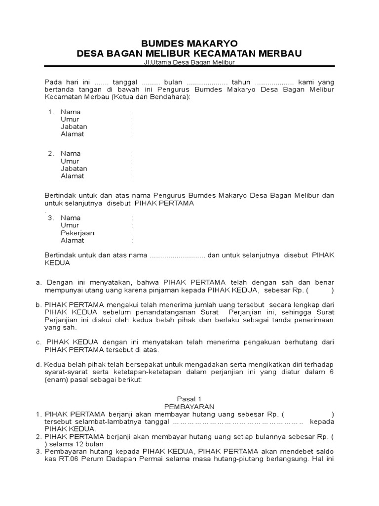 Surat Perjanjian Peminjaman Dana BUMDES | PDF