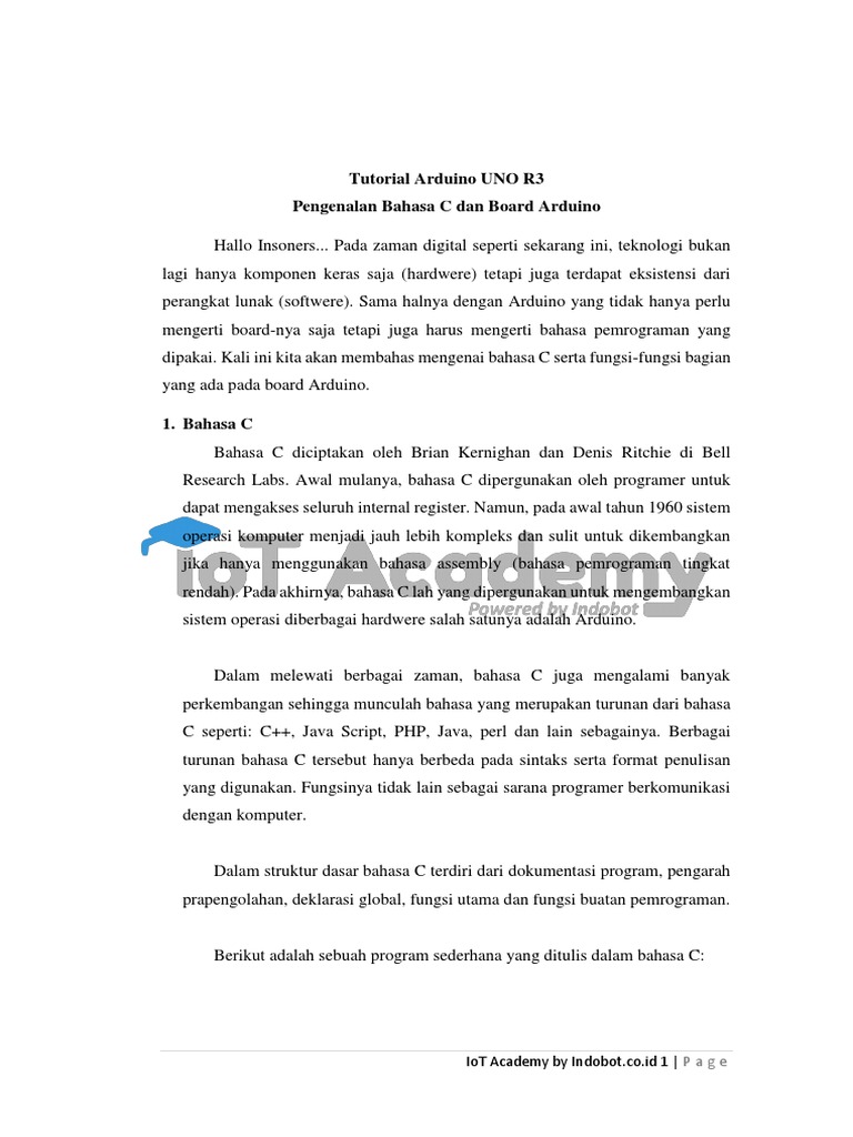 Tutorial Arduino UNO R3 Pengenalan Bahasa C Dan Board Arduino | PDF