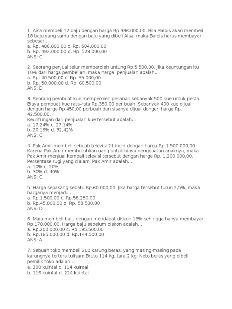 Soal Ekonomi dan Keuangan Sederhana | PDF