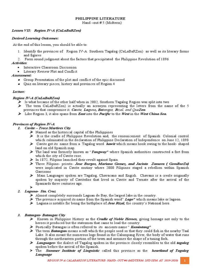 Region Iv A Literature alog Language Philippines