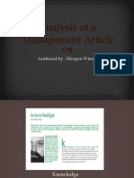 Analysis of A Management Article: Authored By: Morgen Witzel