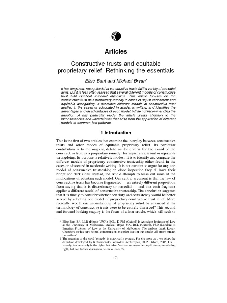 Rethinking Constructive Trusts in Equity | PDF | English Trust Law ...
