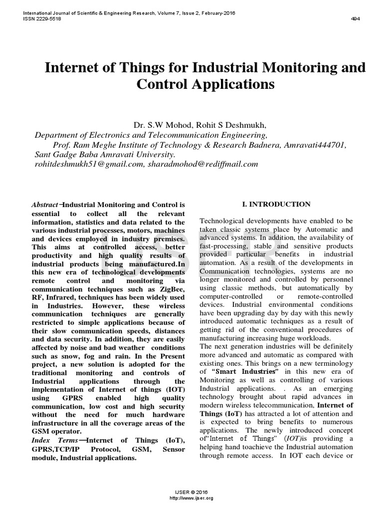 Internet of Things For Industrial Monitoring and Control Applications ...