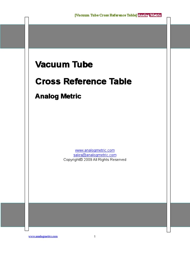 Vacuum Tube Cross Reference Table PDF Physical Chemistry Electric