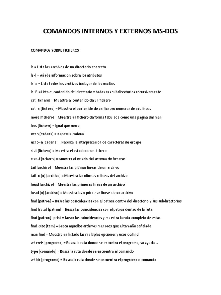Comandos MS-DOS: Internos y Externos | PDF | Archivo de computadora ...