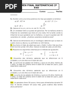 Evaluación Final Matemáticas 2º ESO