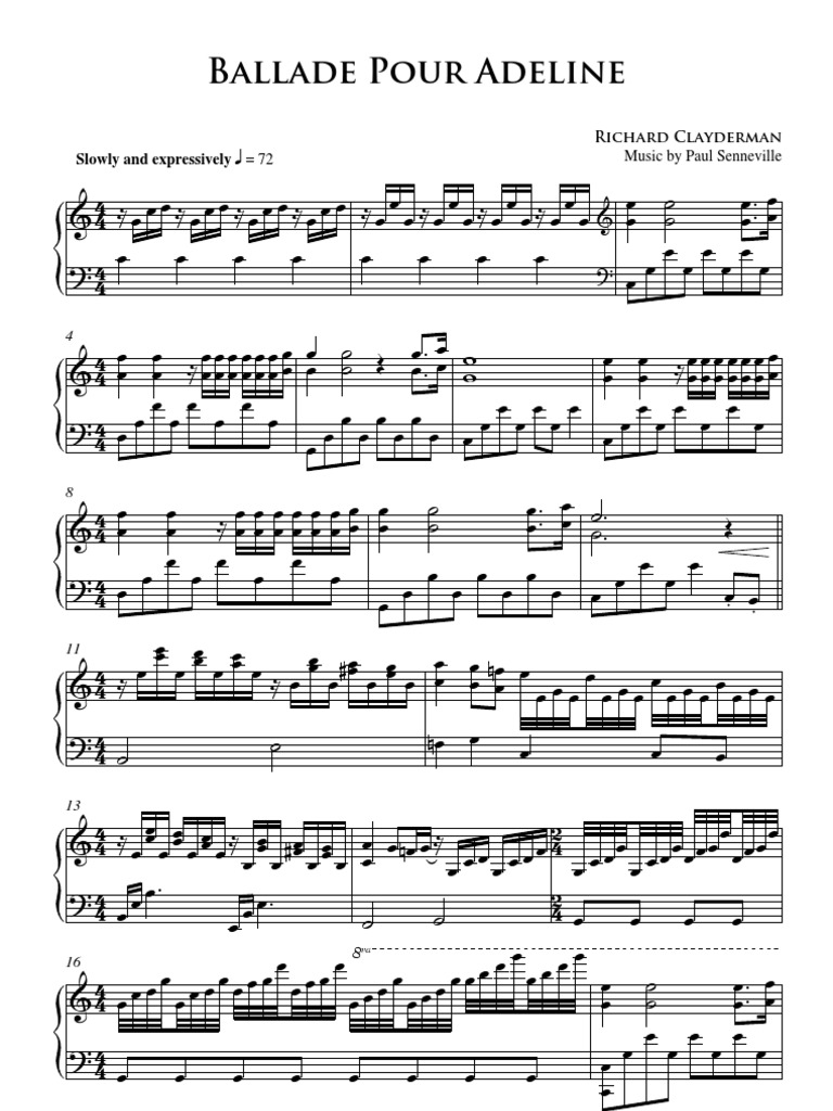 Ballade Pour Adeline Pop Songs Compositions For Keyboard