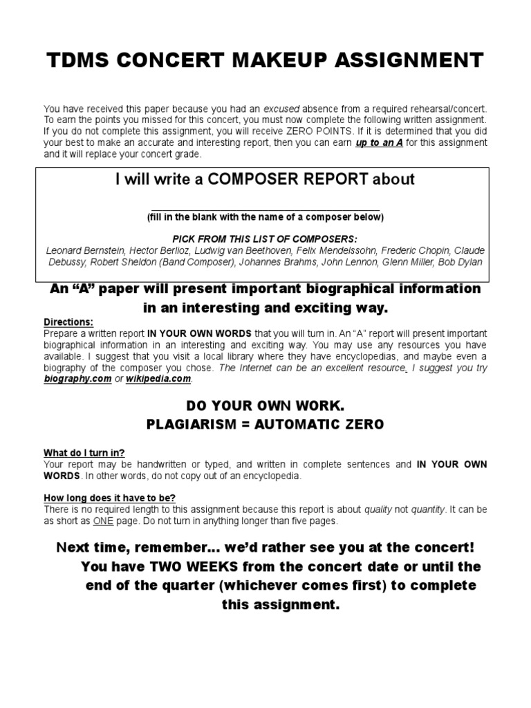 Concert Makeup Assignment PDF