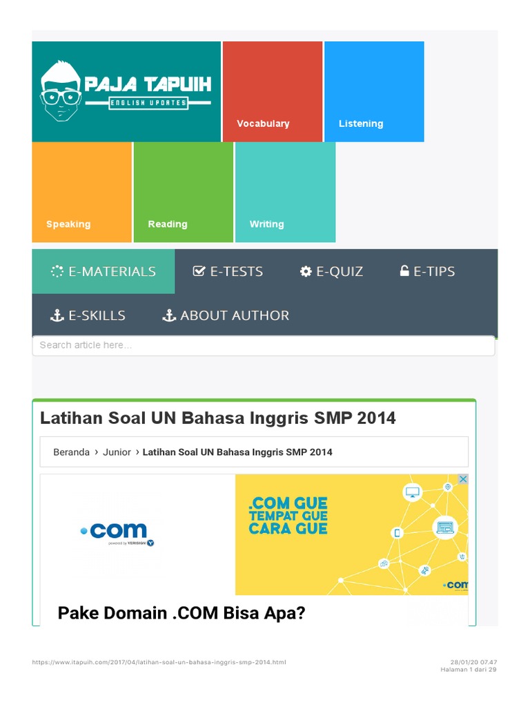 Latihan Soal Un Bahasa Inggris Smp 2014 Paja Tapuih