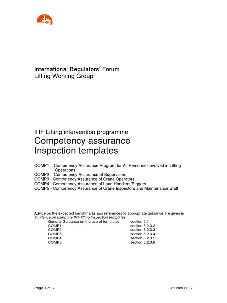 IRF Lifting Inspections-Competency Template | PDF | Crane (Machine ...