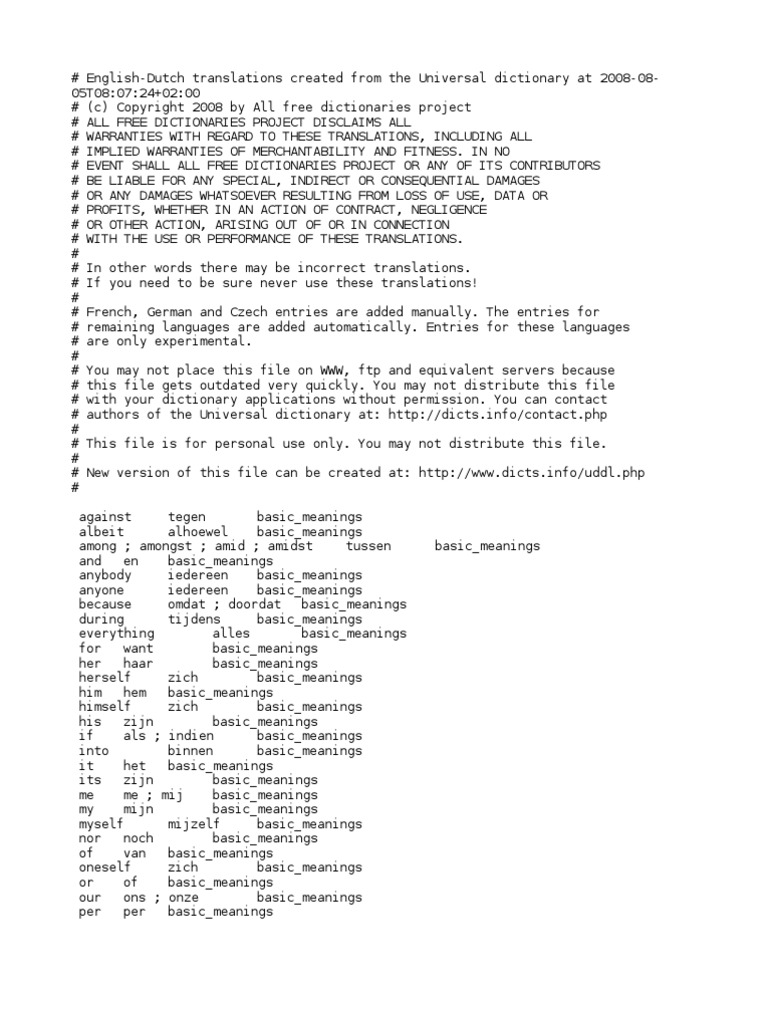 EnglishDutch Dictionary PDF