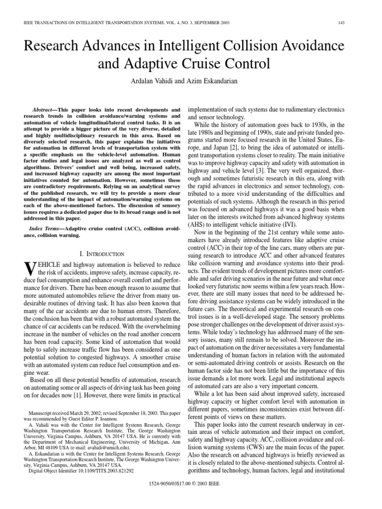 Adaptive Cruise Control Research Paper 1 | PDF | Traffic Collision ...